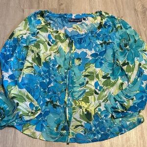 Susan Graver Blue and Green Floral Blouse